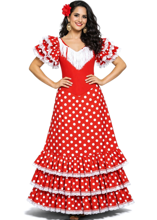 Disfraz De Sevillana Rojo Y Blanco - Disfraces Feria de Abril - Disfraces de Sevillana para Mujer