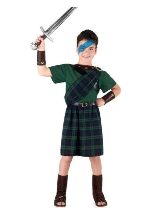 Disfraz De Guerrero Escoces Verde Niño - Disfraces de Escoceses - Disfraces Escoceses para Niños