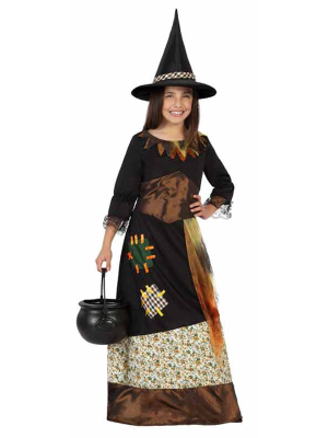 Disfraz de Bruja Marron con Parches Niña - Disfraces de Brujas y Hechiceros para Niñas
