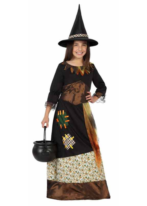 Disfraz de Bruja Marron con Parches Niña - Disfraces de Brujas y Hechiceros para Niñas