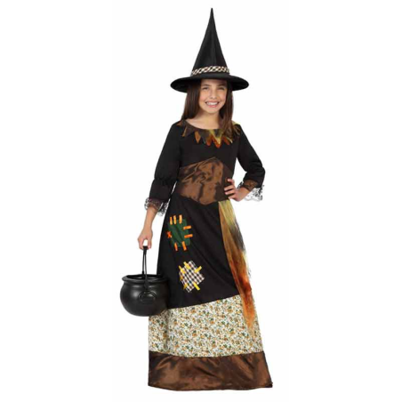Disfraz de Bruja Marron con Parches Niña - Disfraces de Brujas y Hechiceros para Niñas