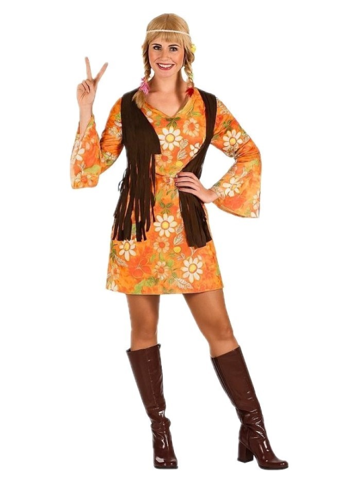 Disfraz De Hippie Naranja Mujer - Disfraces Años 60-70 (Hippies) - Disfraces años 60-70 Hippies