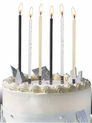 ⭐Velas Largas negras, plata y doradas | Decoración de Cumpleaños