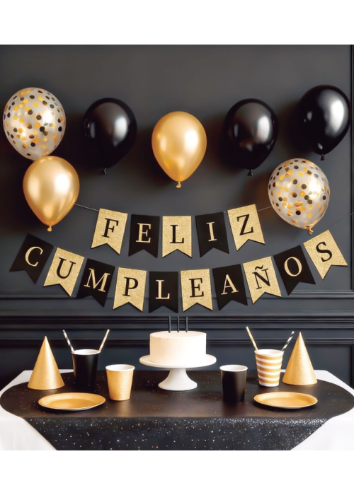 copy of Guirnalda De Feliz Cumpleaños Negra Y Dorada De 3m.