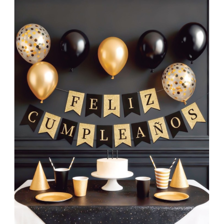 còpia de Guirnalda De Feliz Cumpleaños Negra Y Dorada De 3m.