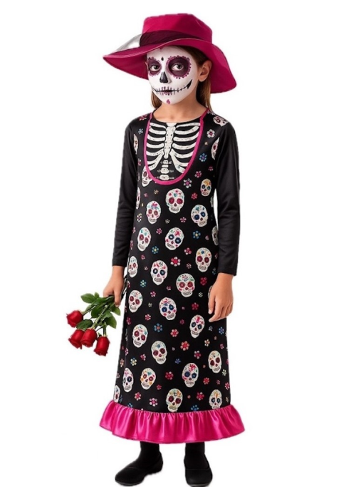 Disfraz De Catrina Largo Infantil - Disfraces Esqueletos y Catrinas - Disfraces de Esqueleto para Niñas