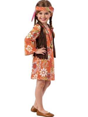Disfraz De Hippie Naranja Infantil - Disfraces años 60-70 (Hippies) - Disfraces de Hippie para Niña