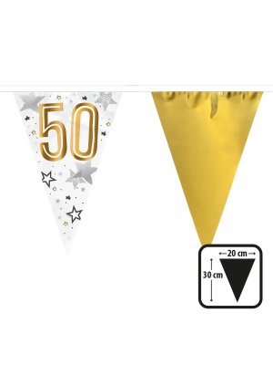 Guirnalda Triangular 50 Dorado y Blanco Estrellas - Decoración para Fiestas - Guirnaldas