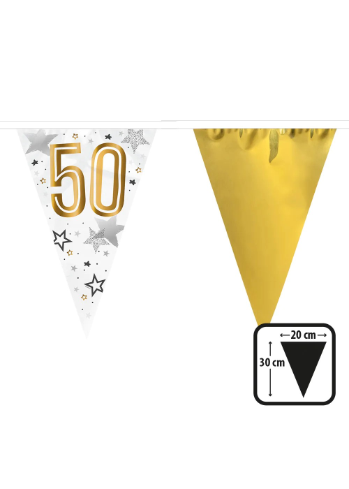 Guirnalda Triangular 50 Dorado y Blanco Estrellas - Decoración para Fiestas - Guirnaldas