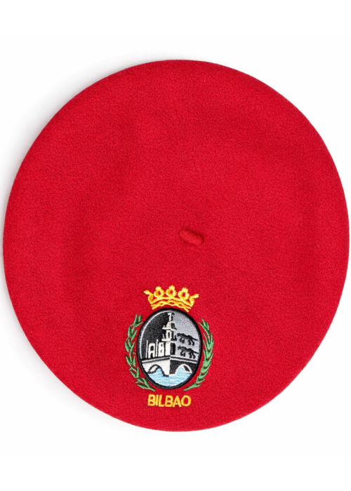 Txapela Roja Bordada Escudo Bilbao - Txapelas o Boinas