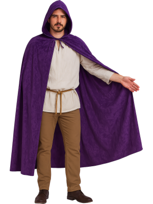 Capa Morada Capucha Y Terciopelo 130 Cm - Complementos Medievales - Capas