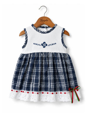 Vestido Arrantzale Tirantes Bebe Cuadros detalle Lauburu - Trajes Tradicionales Vascos - Conjuntos Bebe Niña