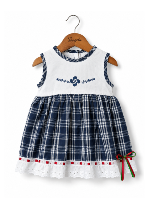 Vestido Arrantzale Tirantes Bebe Cuadros detalle Lauburu - Trajes Tradicionales Vascos - Conjuntos Bebe Niña