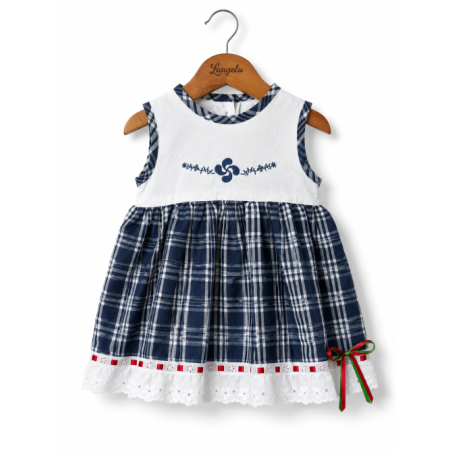Vestido Arrantzale Tirantes Bebe Cuadros detalle Lauburu - Trajes Tradicionales Vascos - Conjuntos Bebe Niña