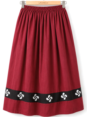 Falda Casera Granate Bies Negro Con Lauburus- Trajes Regionales Vascos - Faldas Trajes Vascos Mujer