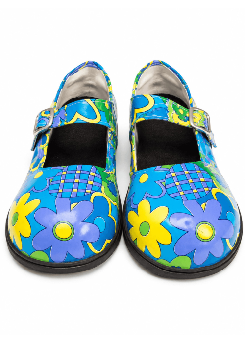 Zapato De Payaso Azul con flores Adulto - Complementos de circo