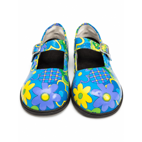Zapato De Payaso Azul con flores Adulto - Complementos de circo