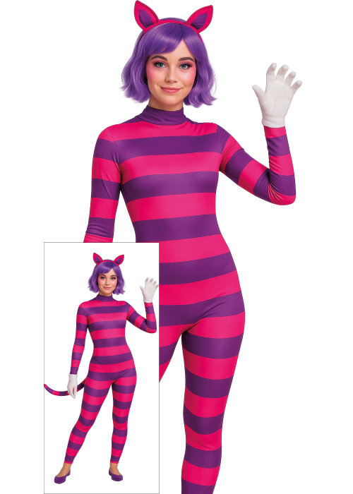 Disfraz Gato de Alicia Mujer | Gata Rayada Rosa y Morada