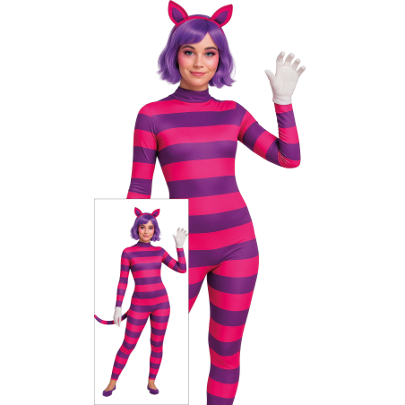 Disfraz Gato de Alicia Mujer | Gata Rayada Rosa y Morada
