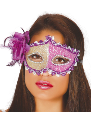 Antifaz con Flor Lila - Mascaras y Antifaces