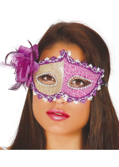Antifaz con Flor Lila - Mascaras y Antifaces