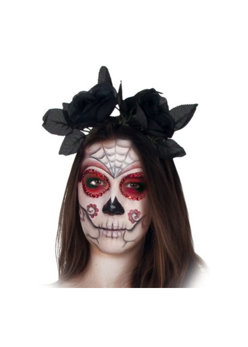 Comprar Diadema de Flores Roja y Negra - Complementos de Esqueletos y Catrinas