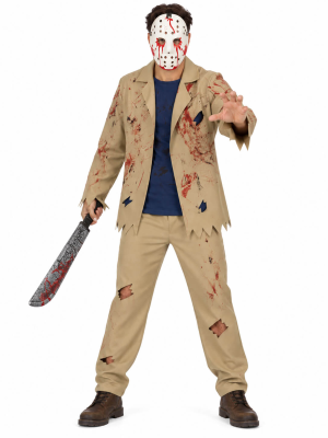 Disfraz de Jason Marron Hombre - Disfraces de Halloween Viernes 13 - Disfraces de Asesino Hockey para Hombre