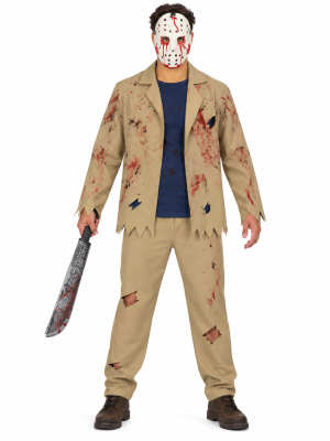Disfraz de Jason Marron Hombre - Disfraces de Halloween Viernes 13 - Disfraces de Asesino Hockey para Hombre
