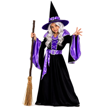 Disfraz De Bruja Negra Y Morada Infantil