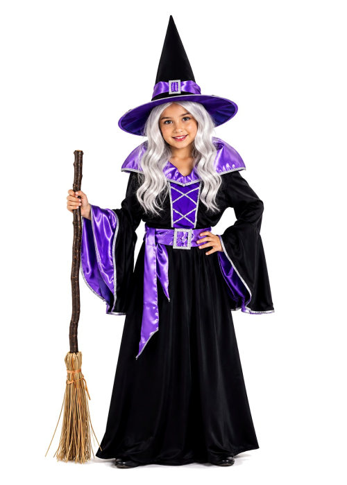 Disfraz De Bruja Negra Y Morada Infantil