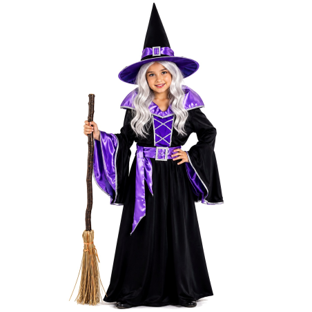 Disfraz De Bruja Negra Y Morada Infantil