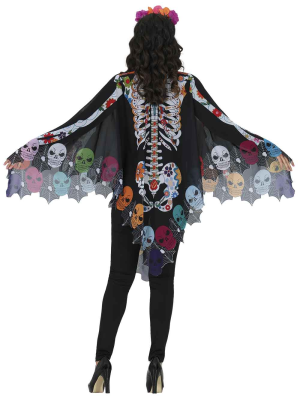 Disfraz de Catrina en Poncho Calaveras para Mujer - Disfraces Halloween Esqueletos - Disfraces de Esqueleto para Mujer