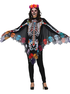 Disfraz de Catrina en Poncho Calaveras para Mujer - Disfraces Halloween Esqueletos - Disfraces de Esqueleto para Mujer