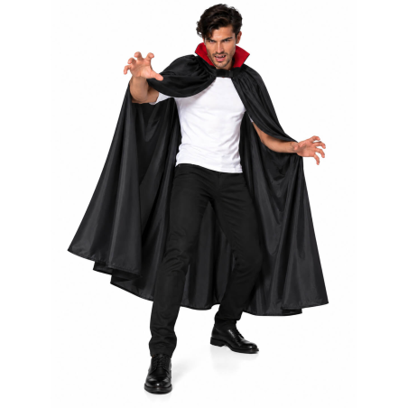 Capa de Vampiro Negra Cuello Rojo de 140cm -  Complementos Disfraces Halloween - Complementos de Vampiros y Vampiresas