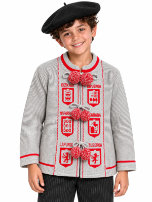 Mendigoizale Infantil Provincias Gris Y Rojo - Kaiku Trajes Vascos - Toquillas y Mendigozales