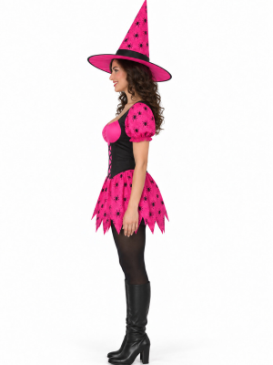 Disfraz De Bruja Rosa Corta Mujer - Disfraces de Brujas y Hechiceras - Disfraces de Brujas y Hechiceros para Mujer