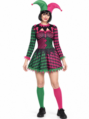 Disfraz De Bufon Rosa Y Verde Mujer