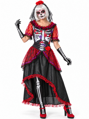 Disfraz de Catrina Largo para Mujer - Disfraces Halloween Esqueletos - Disfraces de Esqueleto para Mujer