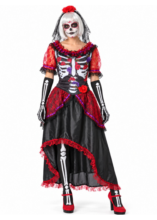 Disfraz De Catrina Rojo Largo