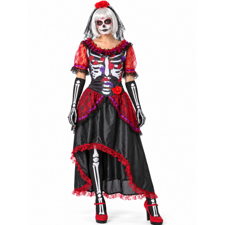 Disfraz de Catrina Largo para Mujer - Disfraces Halloween Esqueletos - Disfraces de Esqueleto para Mujer