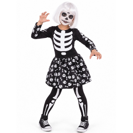 Disfraz de Catrina Fluorescente Infantil - Disfraces Calaveras y Esqueletos - Disfraces de Esqueleto para Niñas