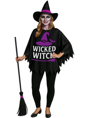 Disfraz De Poncho de Bruja Negra - Disfraces Halloween Magos - Disfraces de Brujas y Hechiceros Adultos