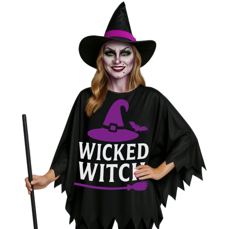 Disfraz De Poncho de Bruja Negra - Disfraces Halloween Magos - Disfraces de Brujas y Hechiceros Adultos