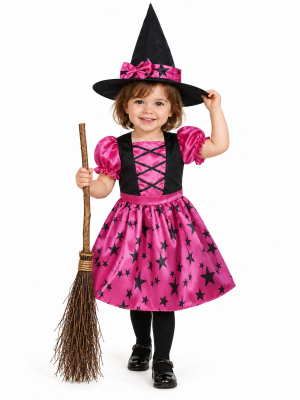 Disfraz De Bruja Rosa Estrellas Bebe - Disfraces de Brujitas - Disfraces de Brujas y Hechiceros para Bebes