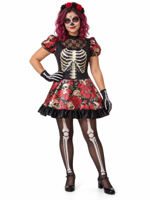 Disfraz de Catrina Flores para Mujer - Disfraces Halloween Esqueletos - Disfraces de Esqueleto para Mujer