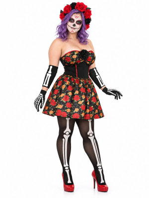 Disfraz de Catrina Flores para Mujer - Disfraces Halloween Esqueletos - Disfraces de Esqueleto para Mujer