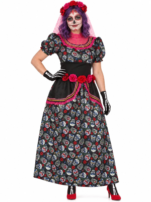 Disfraz de Catrina con Calaveras para Mujer - Disfraces Halloween Esqueletos - Disfraces de Esqueleto para Mujer