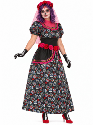 Disfraz de Catrina con Calaveras para Mujer - Disfraces Halloween Esqueletos - Disfraces de Esqueleto para Mujer