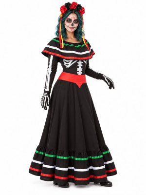 Disfraz de Catrina Largo para Mujer - Disfraces Halloween Esqueletos - Disfraces de Esqueleto para Mujer