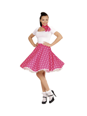 Falda Fucsia Lunares Blancos - Disfraces de Grease para Mujer